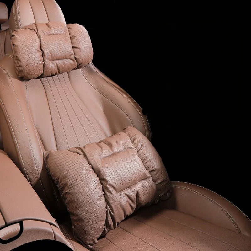 Memory Leather Car Headrest Neck Support Backrest Breathable Punched Design