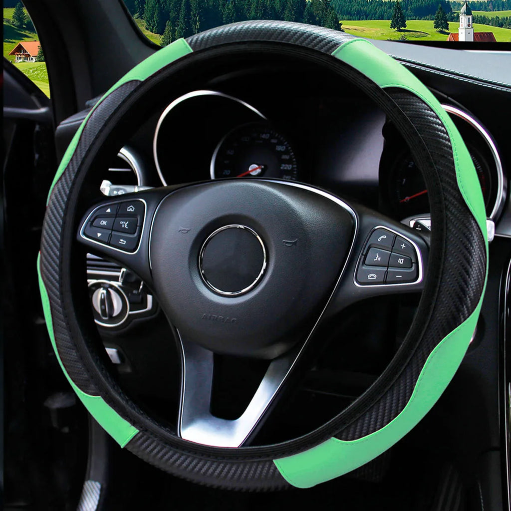 Steering Wheel Cover Carbon Fiber Leather Car without Inner Ring