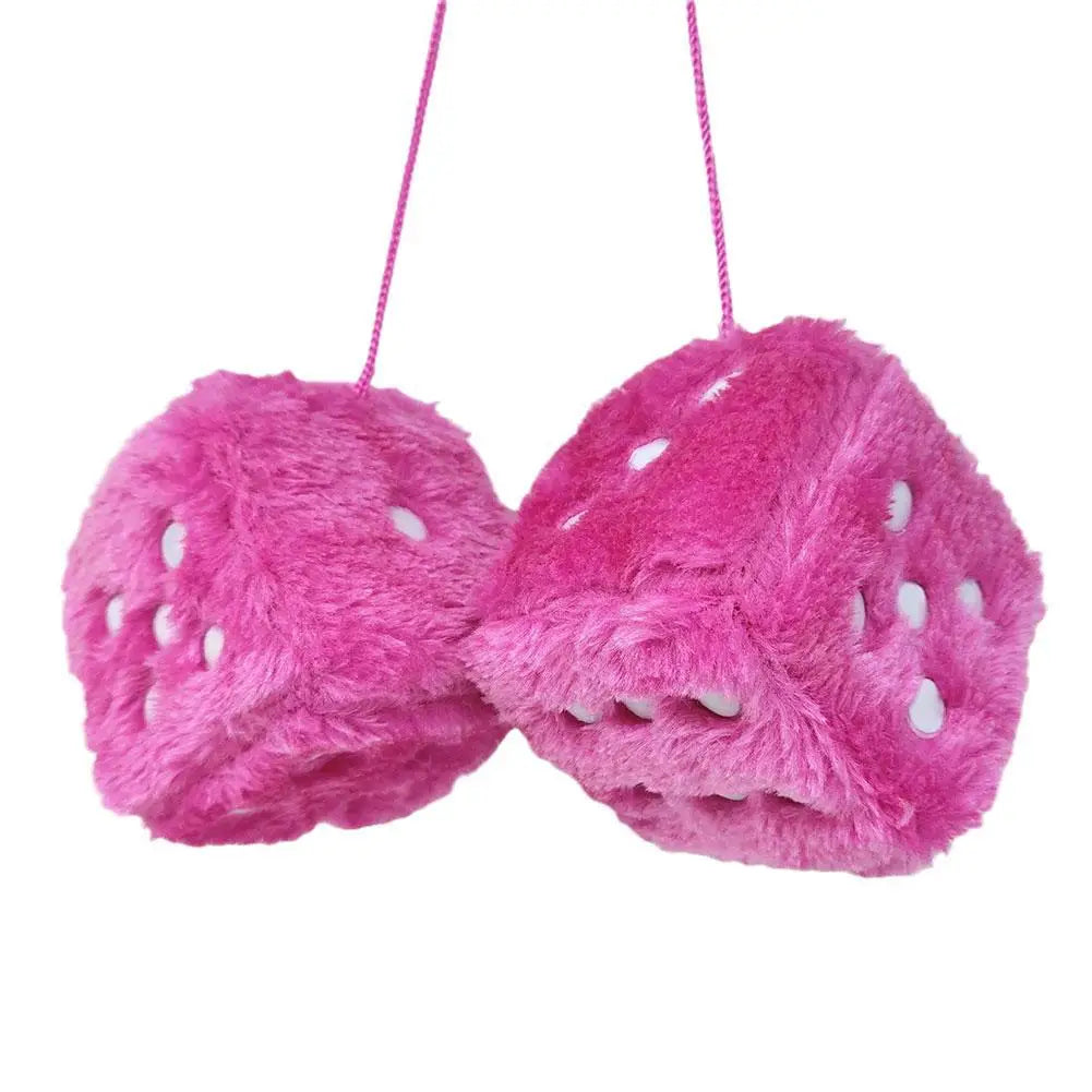 Big Long Hair Hot Stamping Dot Dice Plush Toy Cube Pendant Car Ornament Sieve Premium Automotive Accessory