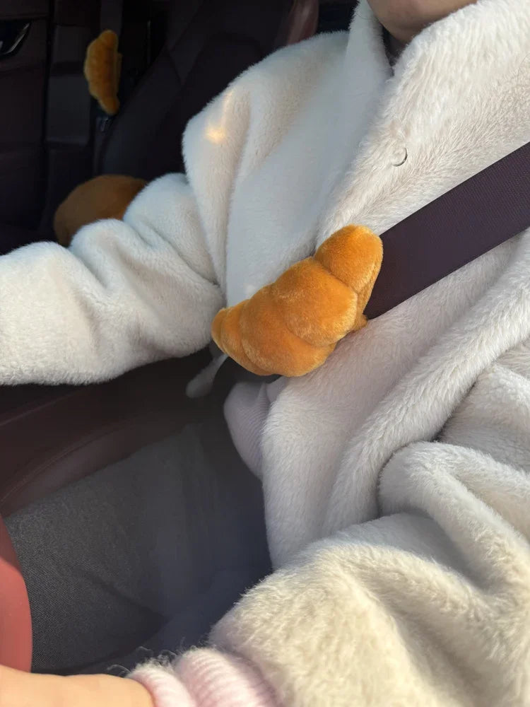 Cute Croissant Car Headrest Neck Pillow Plush Bread Seat Belt Cover Head