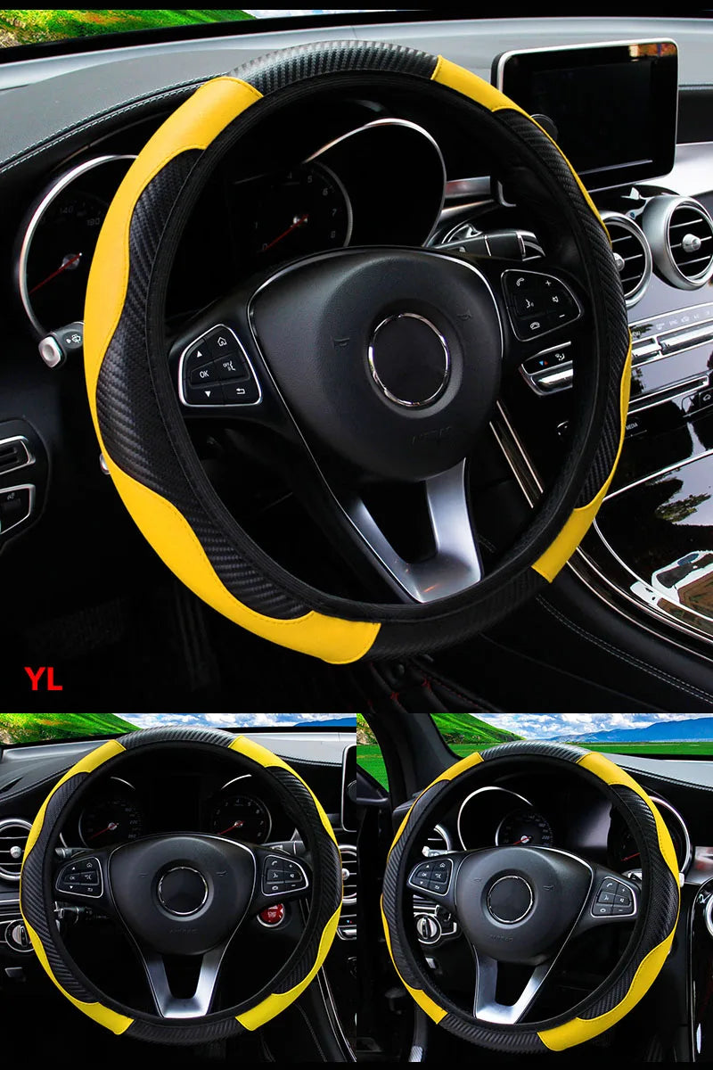 Car Steering Wheel Cover Breathable Anti Slip PU Leather Steering Covers