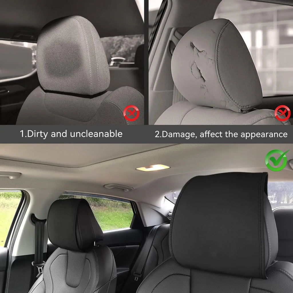 Car Headrest Covers for Seat with Pocket Leather Head Rest Cover Interior