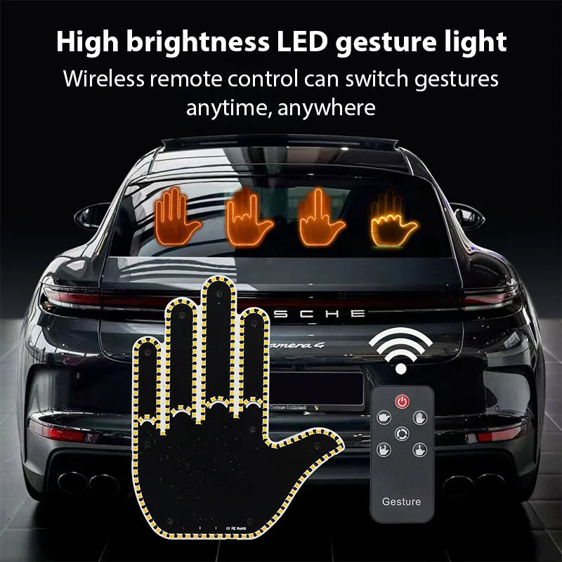 Funny Car Finger Gesture Light Multi-function Warning Tip Anti-Tailgating Premium Automotive Accessory