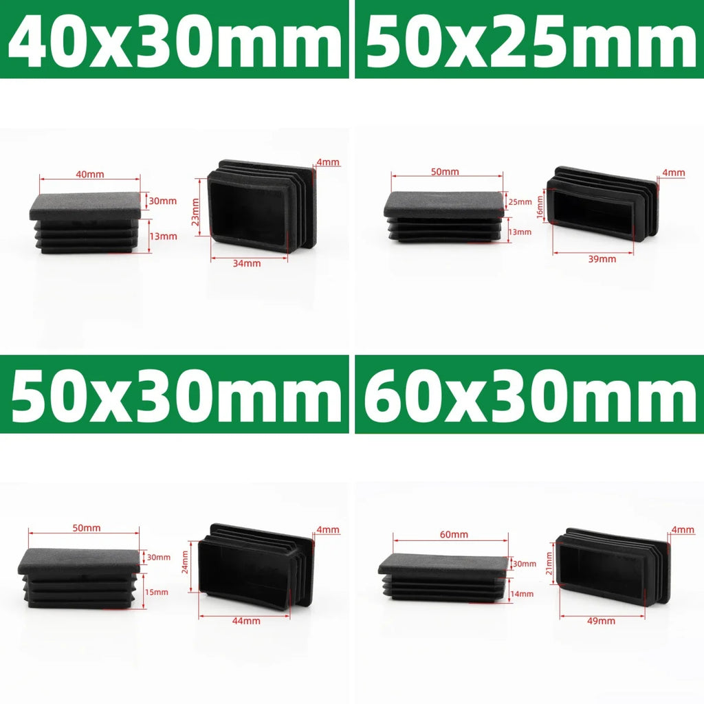 Black Square Oblong Plastic Pipe Plug Stopple Dust Plug Protective Cover Non-slip Mat Head End Cap Door Mat 16x16mm~80x40mm