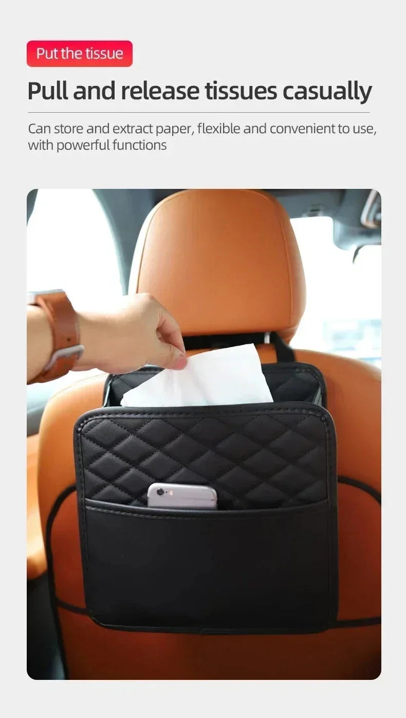 Multifunctional Car Seat Storage Bag Leather Auto Organizer Garbage Interior