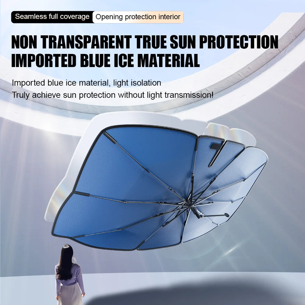 Car Sunshade Windshield Umbrella with 360° Rotation Bendable Handle Front Window