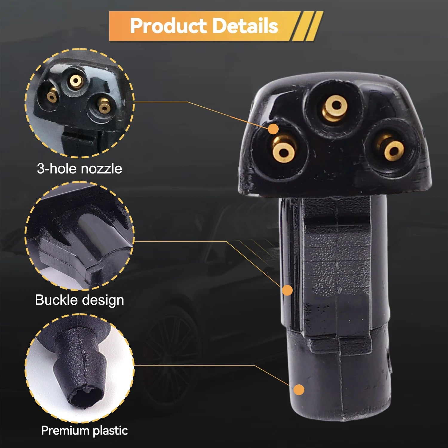 New Car Windshield Wiper Washer Spray Nozzle for Most Models Auto 3 Holes Premium Automotive Accessory