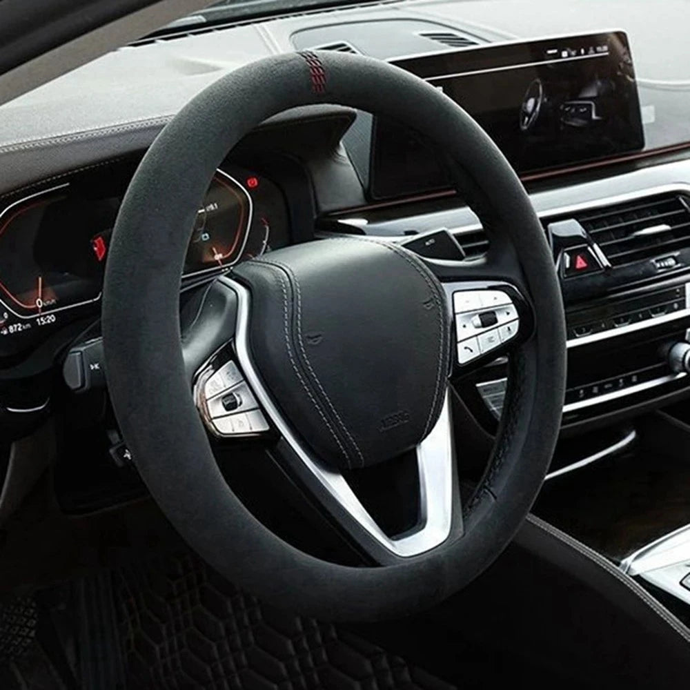 Car Steering Wheel Covers Cowhide Suede Steering Wheel Cover Wrap Universal