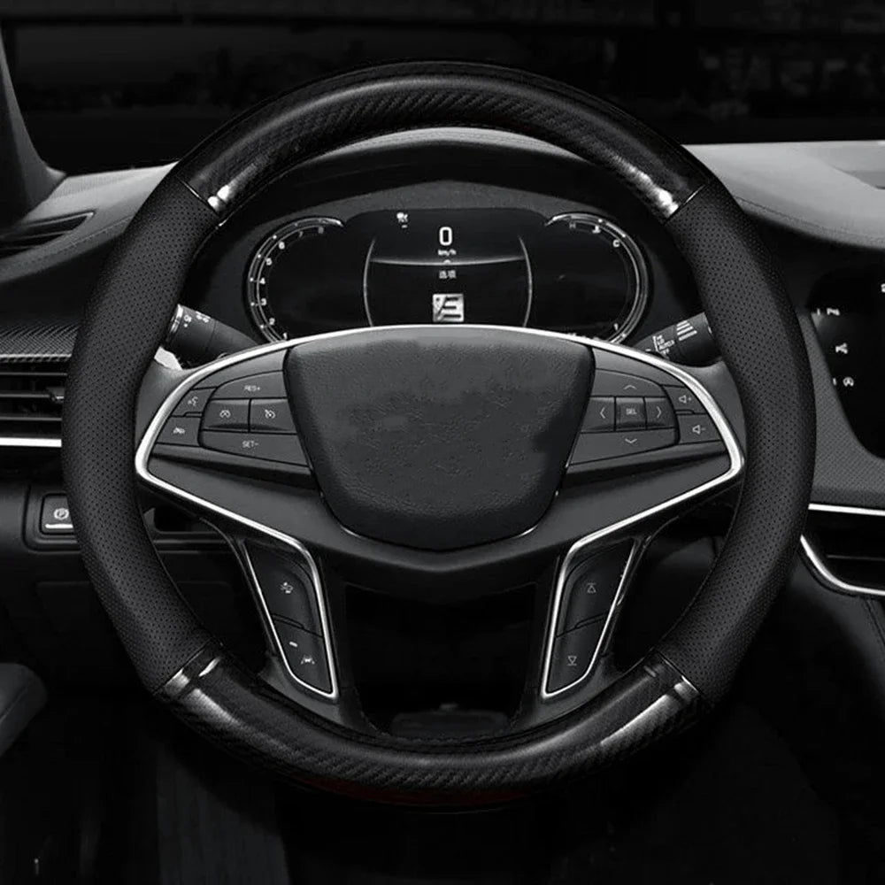Universal Car Steering Wheel Cover Carbon Fiber Leather D shape O Shape