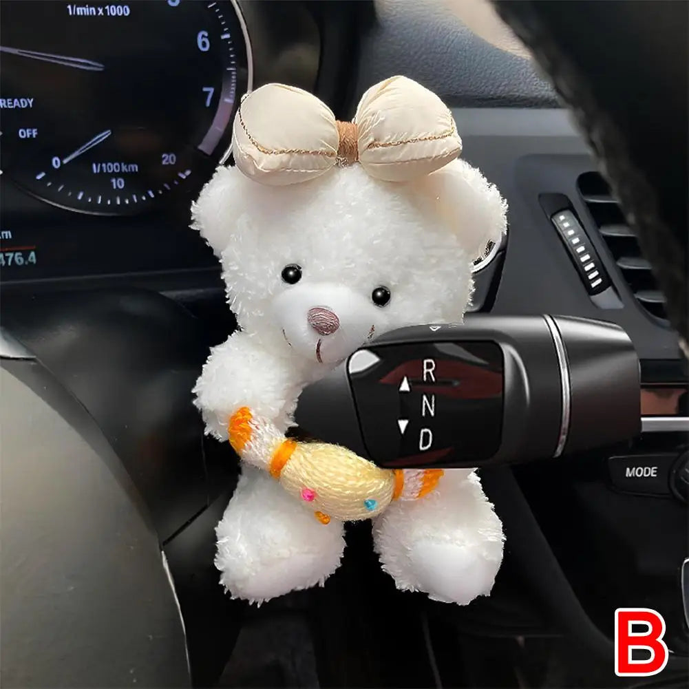 Cute Bear Car Gear Shift Decoration Plush Doll Turn Signal Wiper Rearview Mirror Premium Automotive Accessory