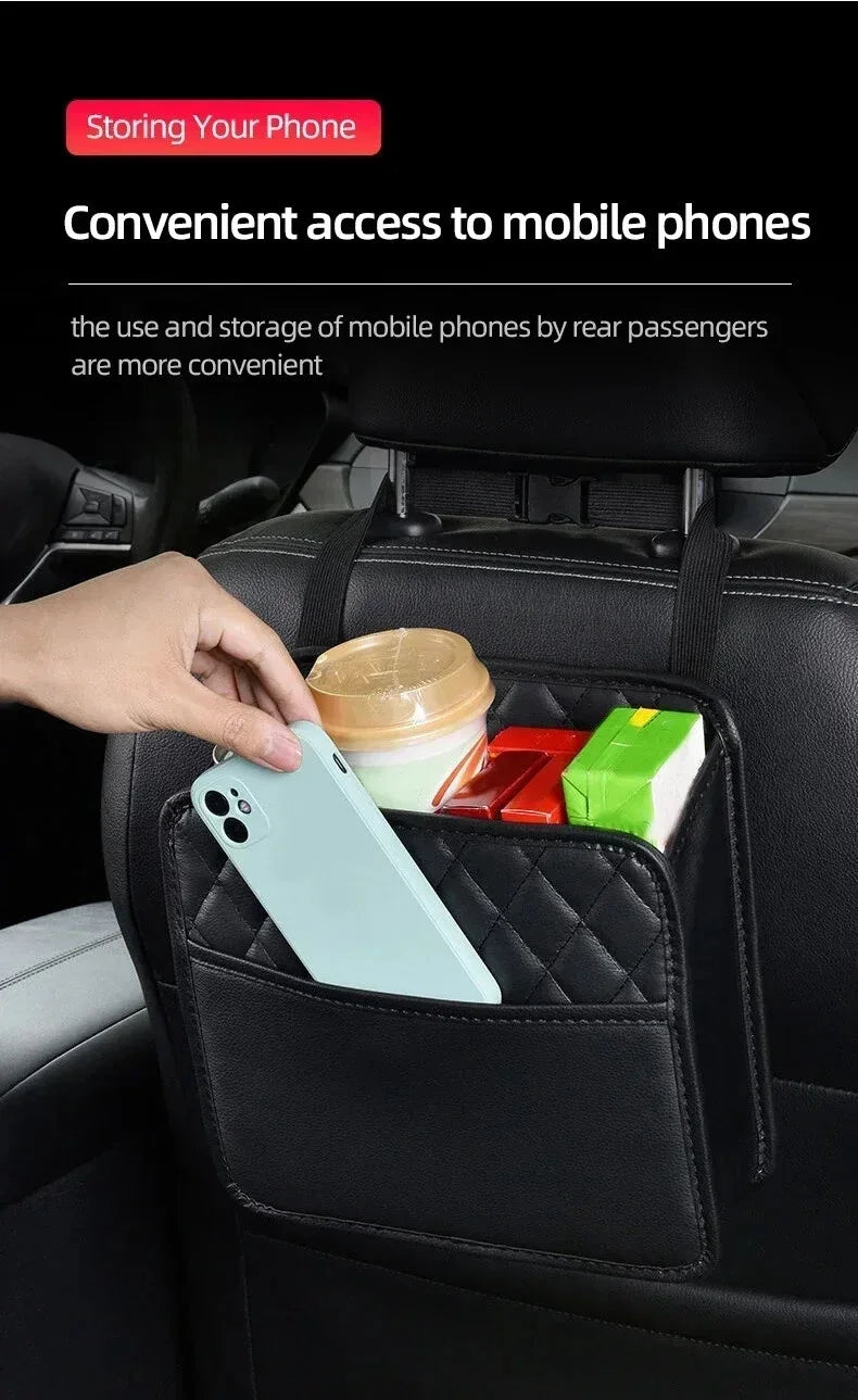 Multifunctional Car Seat Storage Bag Leather Auto Organizer Garbage Interior