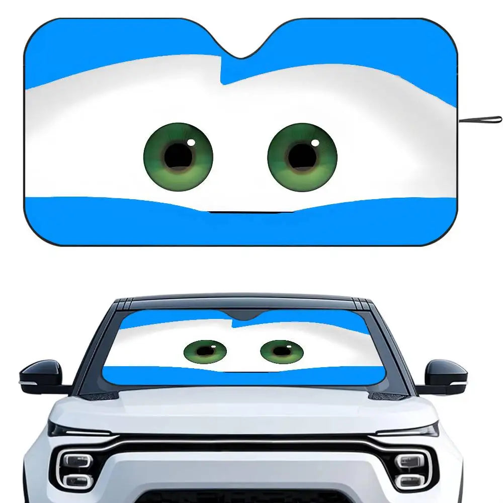Cartoon Car With Cute Eyes Car Sun Shade Windshield Foldable Three-layer