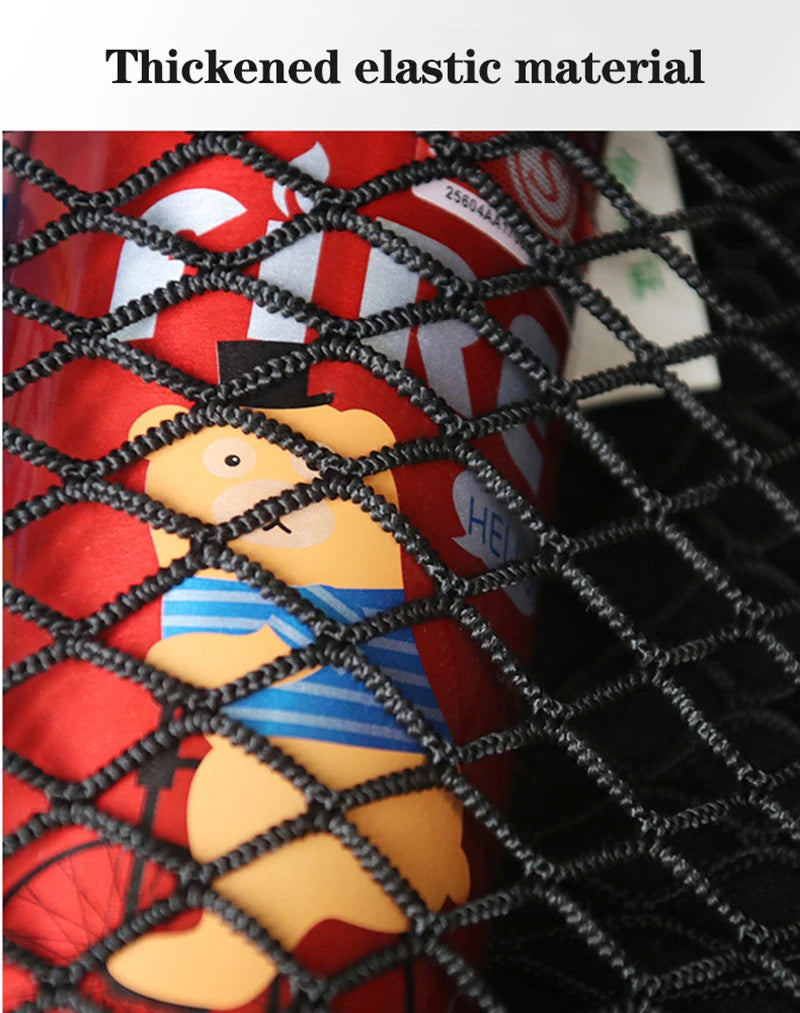 Car Seat Back Organizer Trunk Net Mesh Pocket Elastic String Magic Sticker