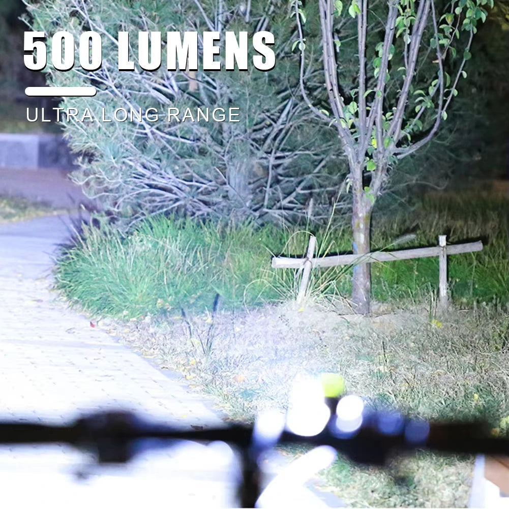 Bicycle Front Rear Light 1800mAh LED Bike Light 6500K Bike Head Lamp Flashlight 360 Rotation 500LM with Horn Bicycle Accessories