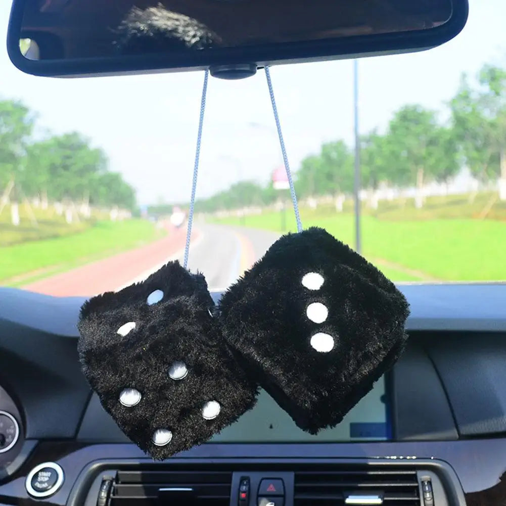 Big Long Hair Hot Stamping Dot Dice Plush Toy Cube Pendant Car Ornament Sieve Premium Automotive Accessory
