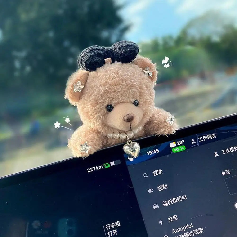 Car Decoration Interior Bear Screen Ornaments Plush Cartoon Cute Center Console Premium Automotive Accessory