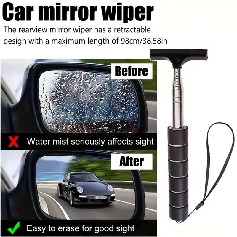Car Rearview Mirror Wiper Telescopic Handle Durable Stainless Auto Glass Premium Automotive Accessory