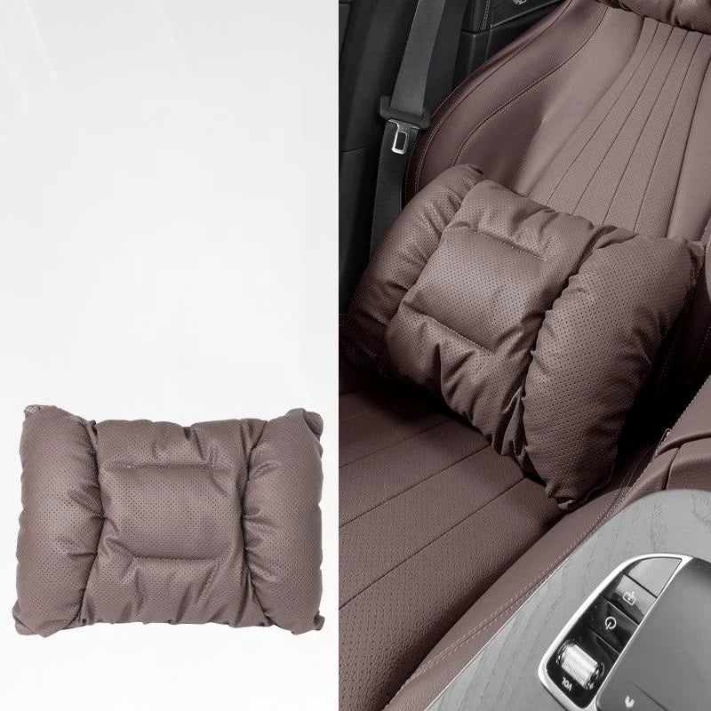 Memory Leather Car Headrest Neck Support Backrest Breathable Punched Design