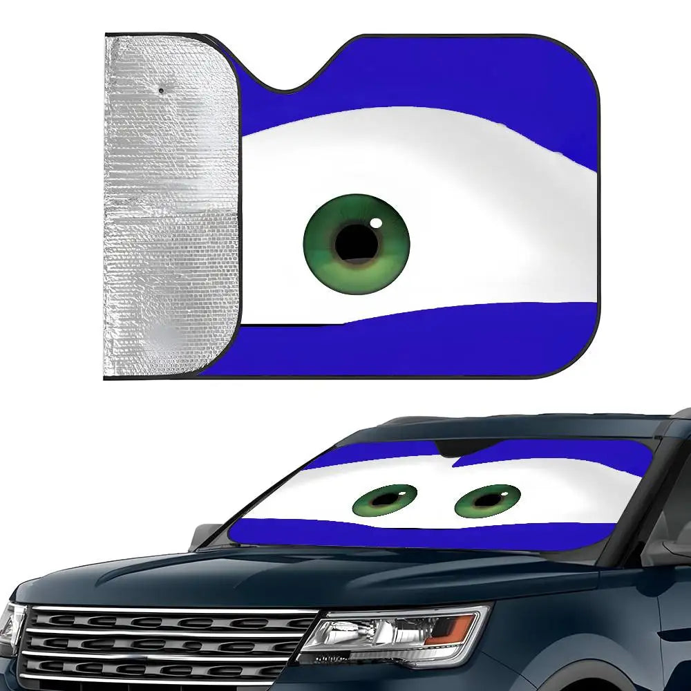Cartoon Car With Cute Eyes Car Sun Shade Windshield Foldable Three-layer