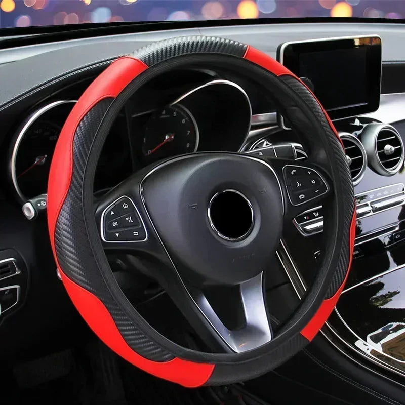Leather Car Steering-wheel Cover 37CM-38CM Car-styling Interior Accessories