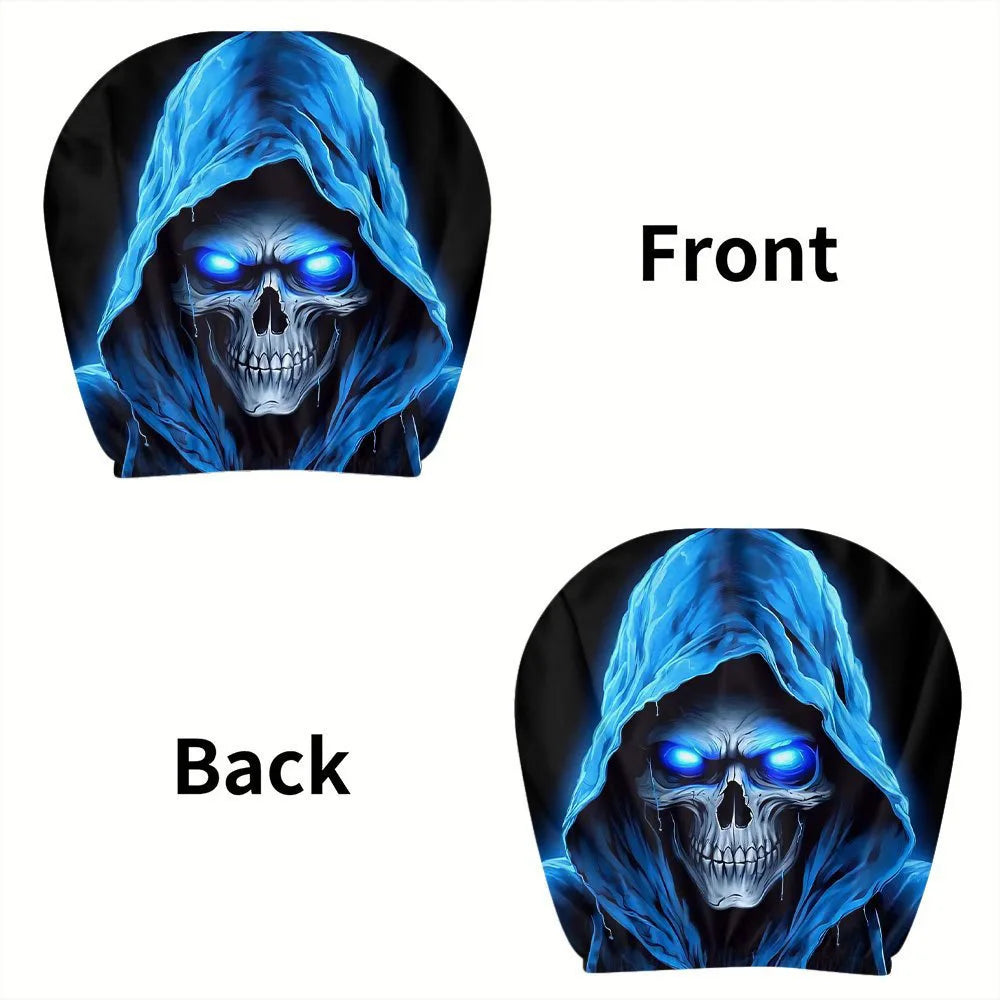 Blue Skull Pattern Car Headrest Cover Universal Protector Case Interior Auto