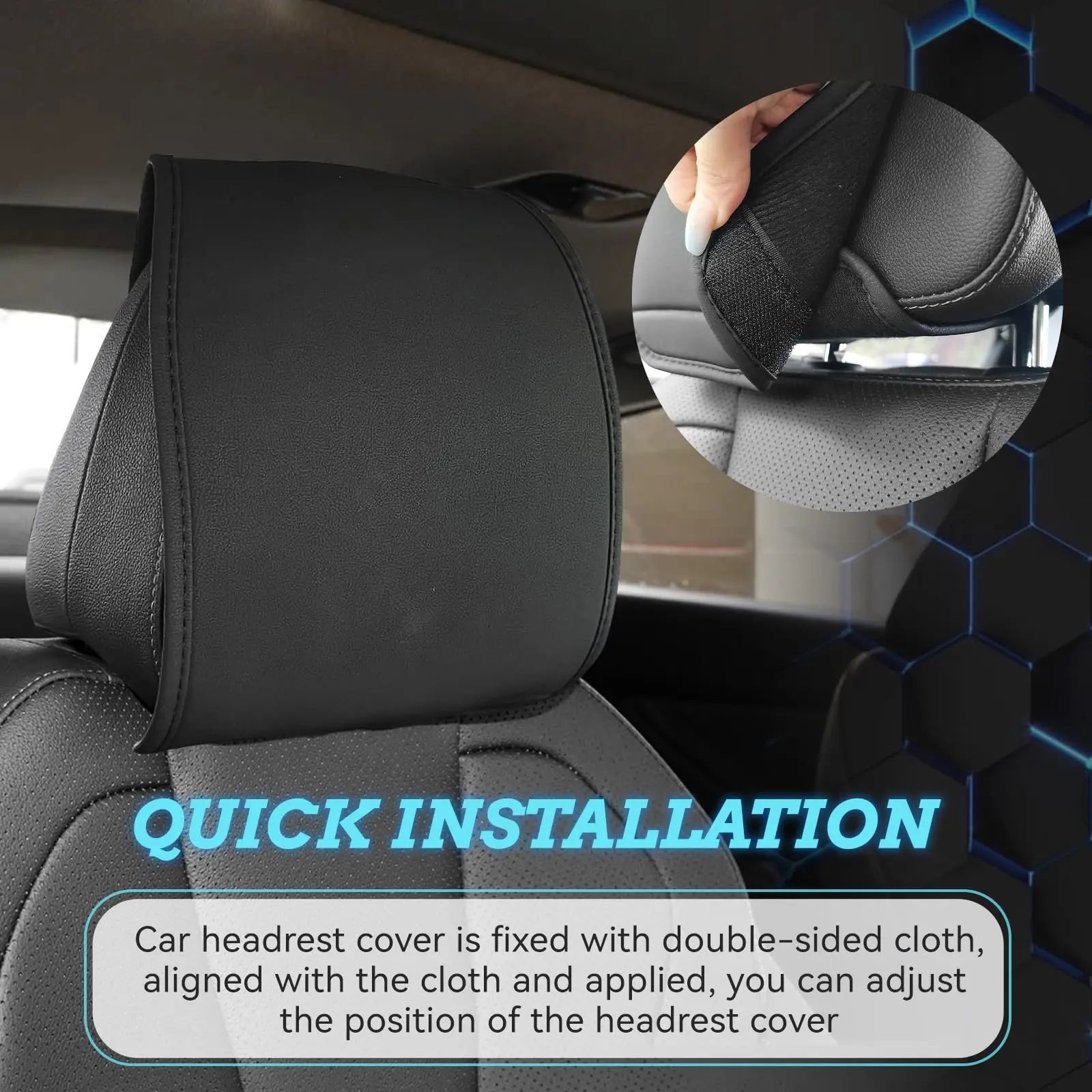 Car Headrest Covers for Seat with Pocket Leather Head Rest Cover Interior