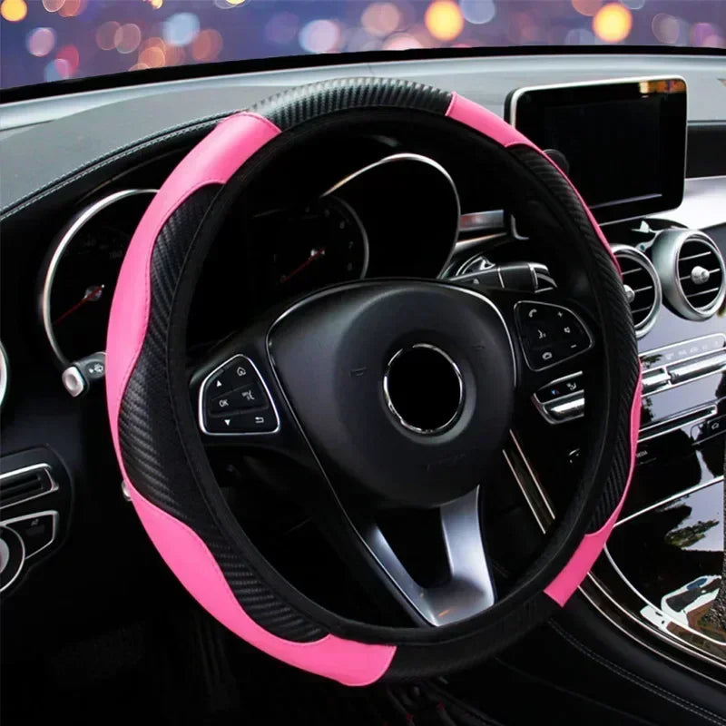 Leather Car Steering-wheel Cover 37CM-38CM Car-styling Interior Accessories