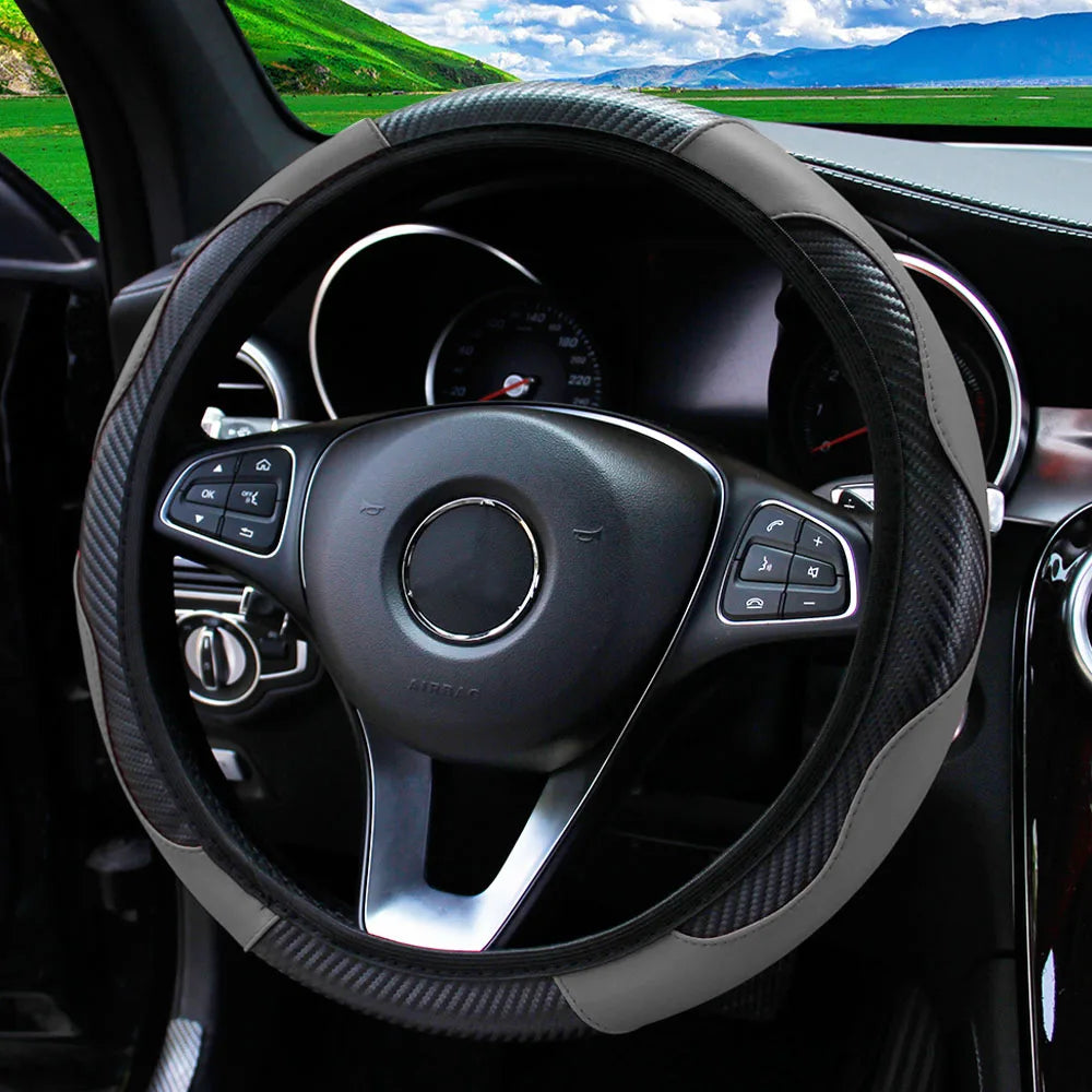 Steering Wheel Cover Carbon Fiber Leather Car without Inner Ring
