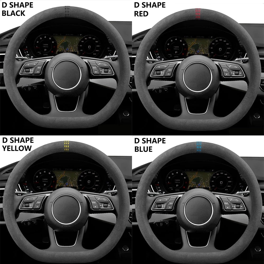 Car Steering Wheel Covers Cowhide Suede Steering Wheel Cover Wrap Universal
