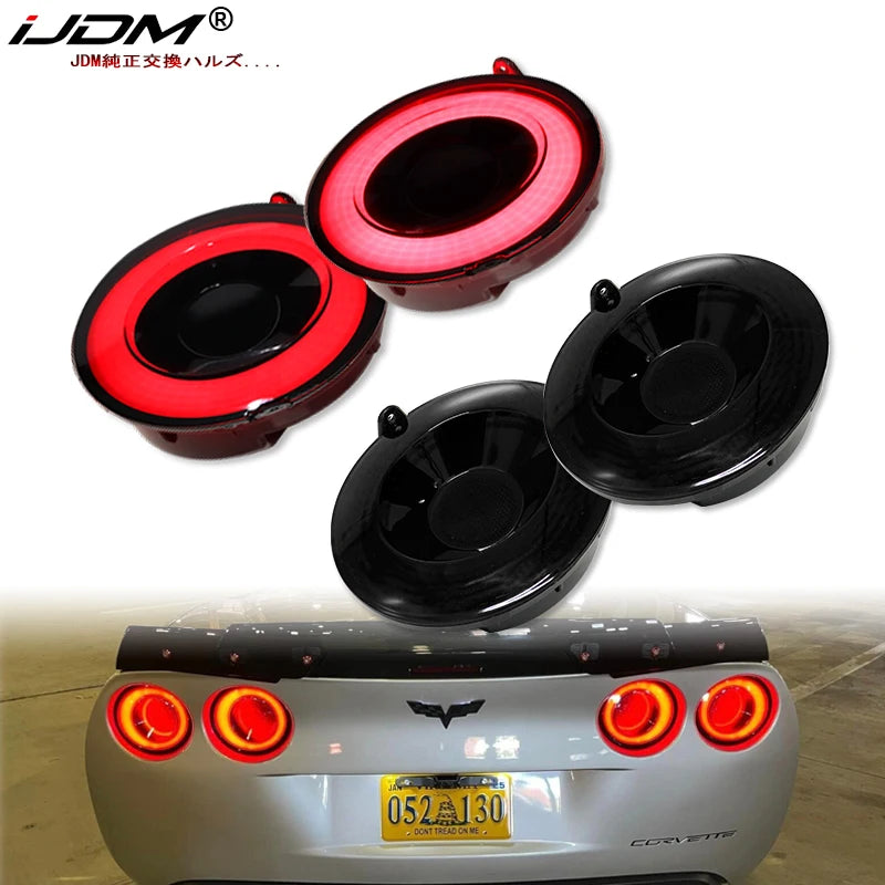 4pcs Full LED Halo Vette Tail Lamp Assemblies For 2005-2013 Chevrolet Corvette C6 Brake Light Turn Signal Lamp Parking Light