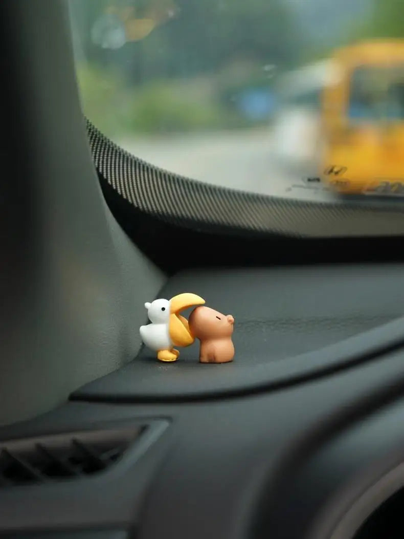 Cute Cartoon Capybara With Duck Mini Car Dashboard Ornament No Eating Colleagues Premium Automotive Accessory