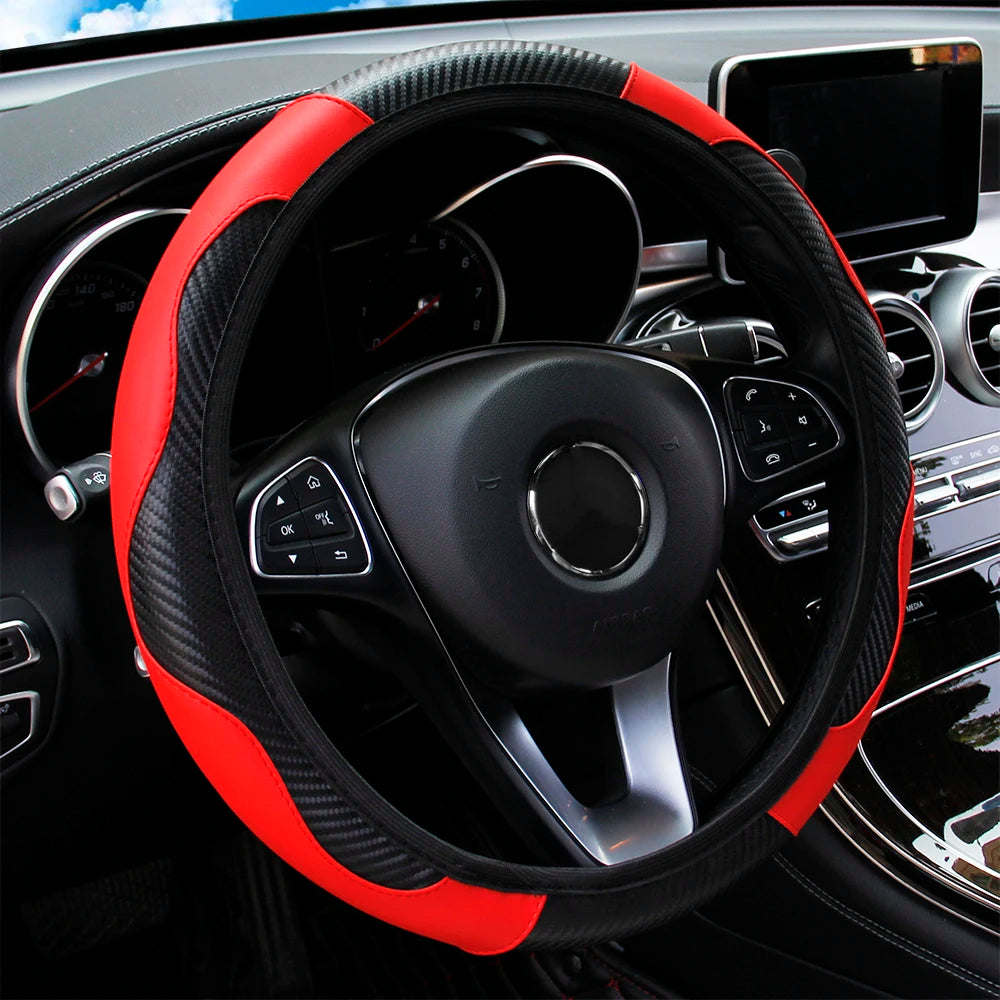 Car Steering Wheel Cover Breathable Anti Slip PU Leather Steering Covers