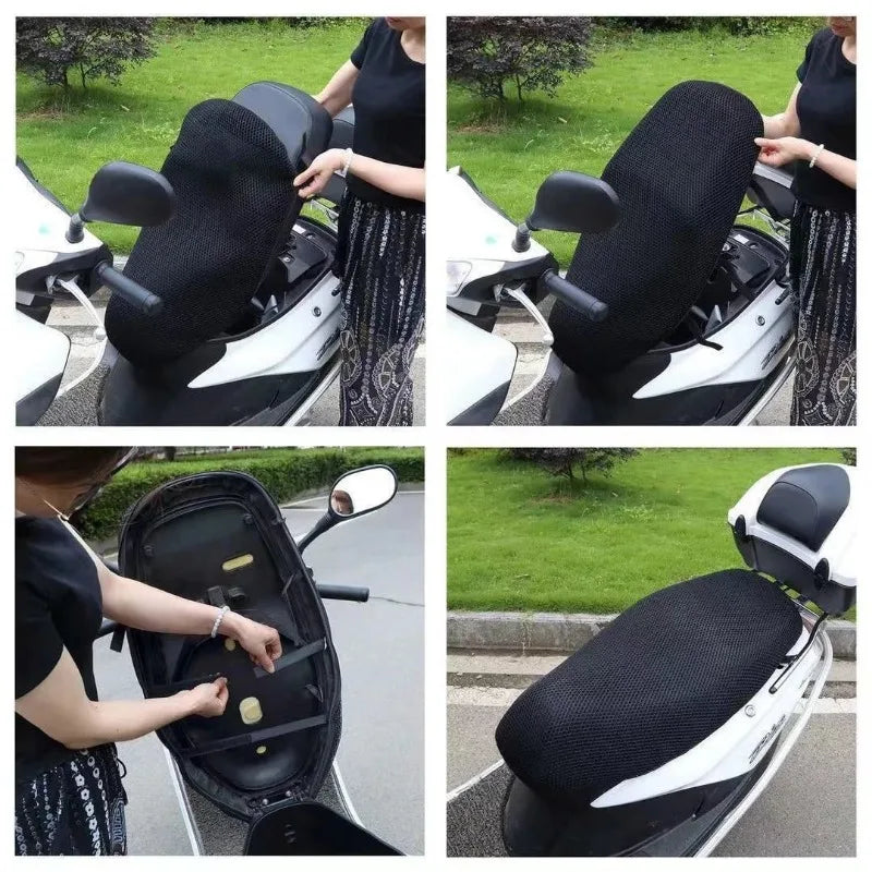 Motorcycle Seat Cover 3D Mesh Fabric Breathable Waterproof Anti-Slip Protector