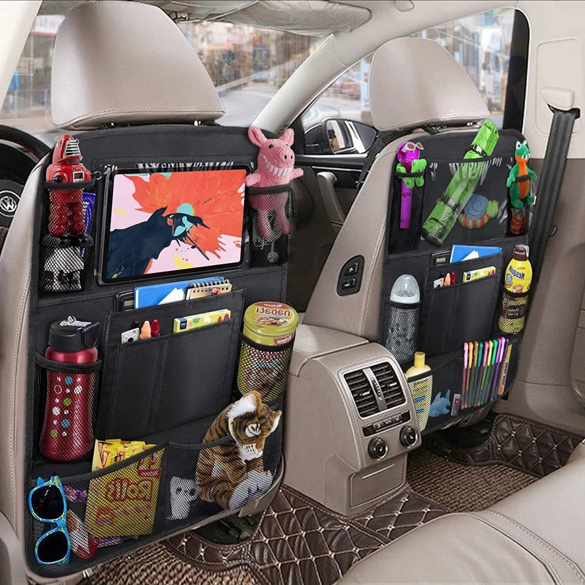 Car Seat Back Organizer 10 Storage Pockets with Touch Screen Tablet Holder