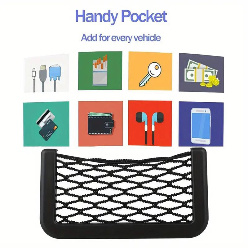 Car Storage Bag Nets Adhesive Auto Seat Organizer Door Side Net Pocket Interior