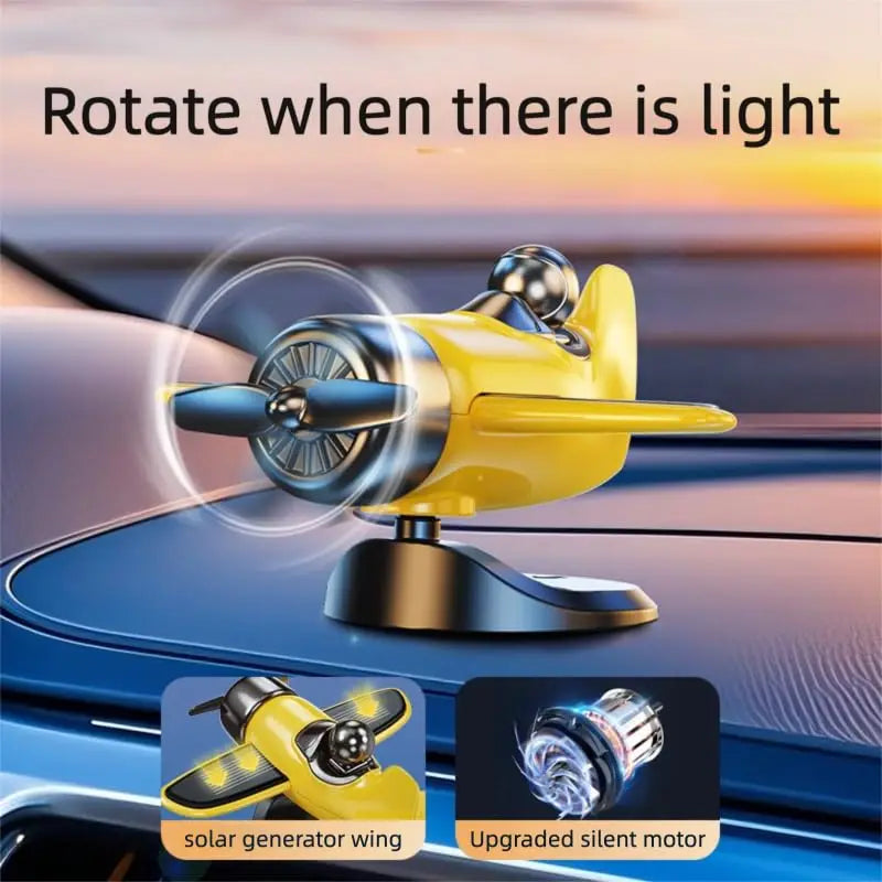 Solar Powered Rotating Airplane Car Dashboard Ornament 360° Auto Spin Decor Premium Automotive Accessory