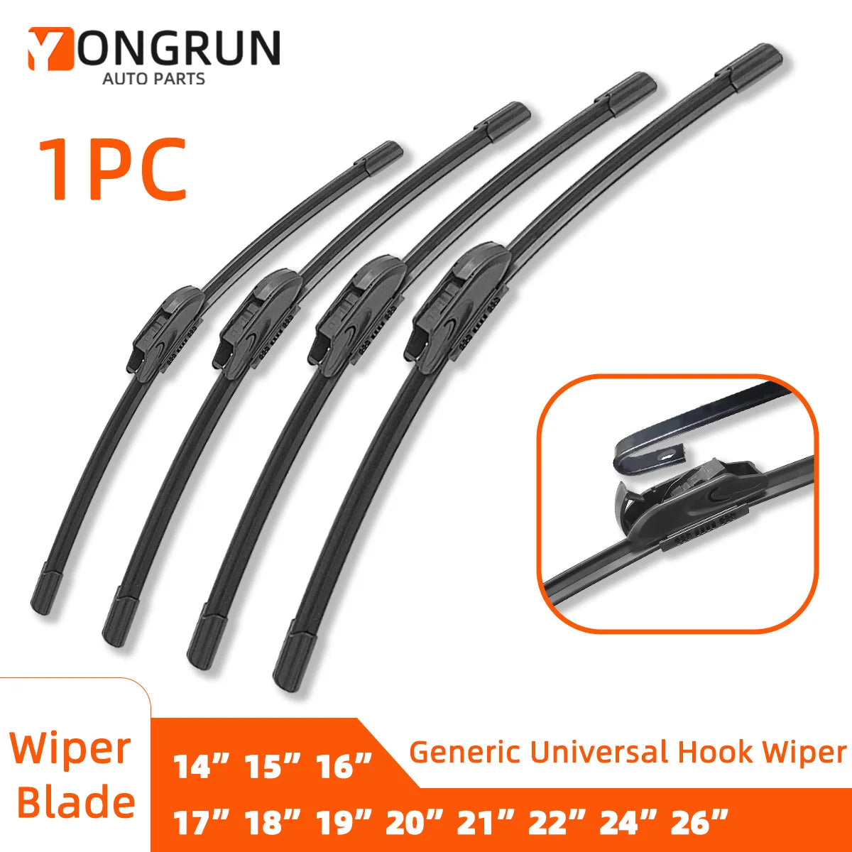 General windshield wipers ranging from 26 inches to 14 J/U are suitable for Premium Automotive Accessory