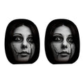 2pcs Horror Face Print Car Headrest Covers Elastic Fit Lightweight Washable