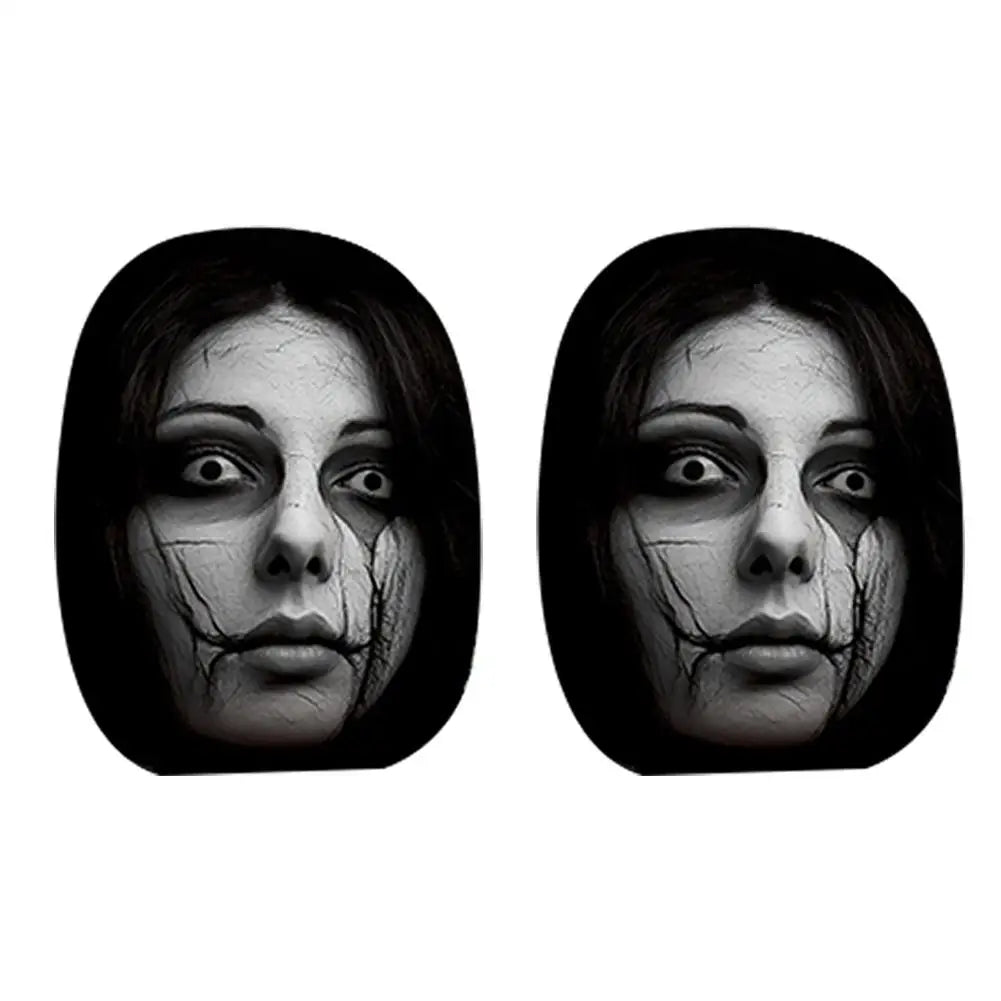 2pcs Horror Face Print Car Headrest Covers Elastic Fit Lightweight Washable