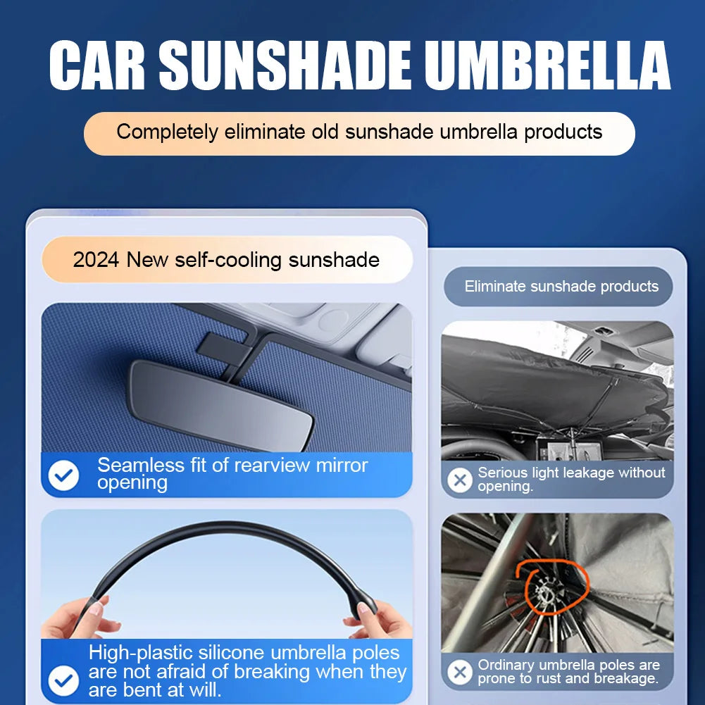 Car Sunshade Windshield Umbrella with 360° Rotation Bendable Handle Front Window