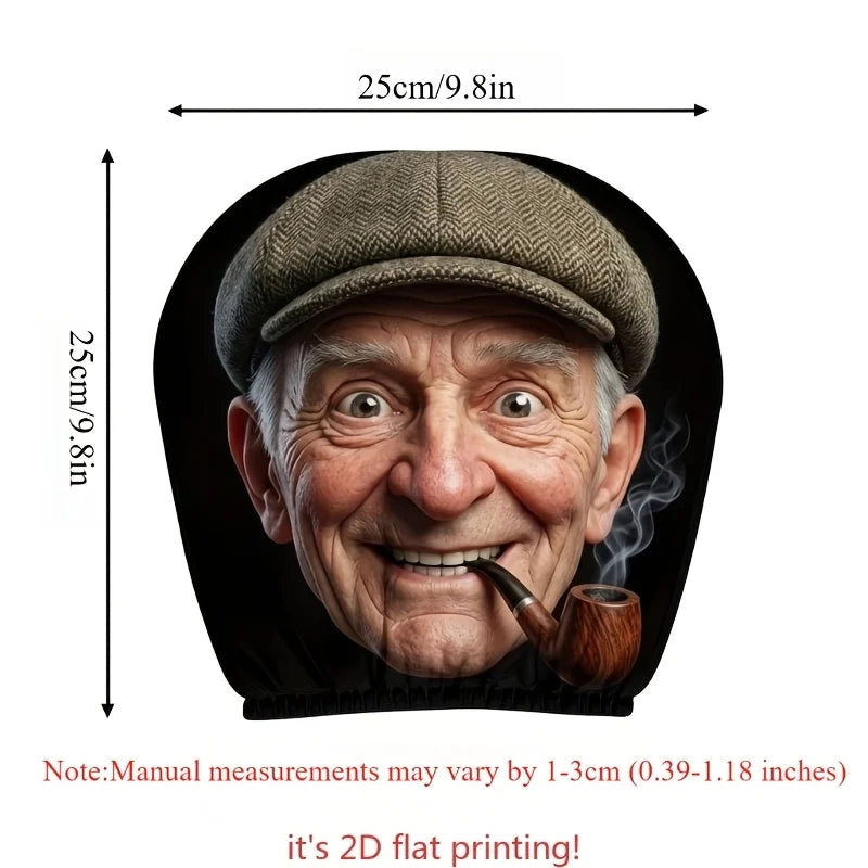 Set of 2 Headrest Covers Featuring a Humorous Old Man Design with Hat Interior