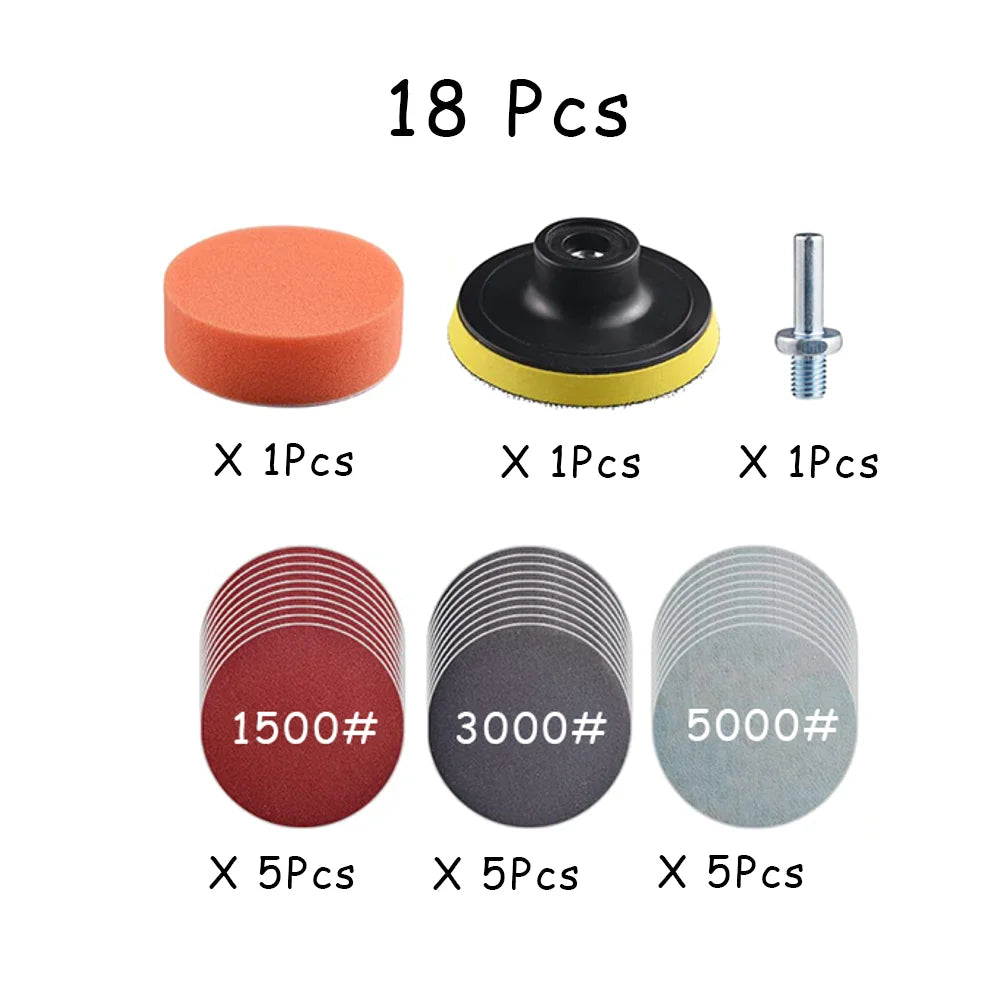 15-65 Pcs Car Headlight Repair Restoration Kit 3 Inch 75mm Sanding Plate Waxing Sponge Sanding Pad for Polishing and Sanding