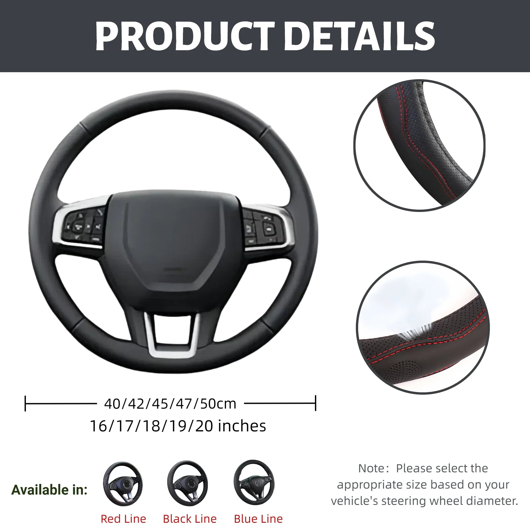 Truck steering wheel protective cover 40-50cm 16-20 "PU leather wear-resistant