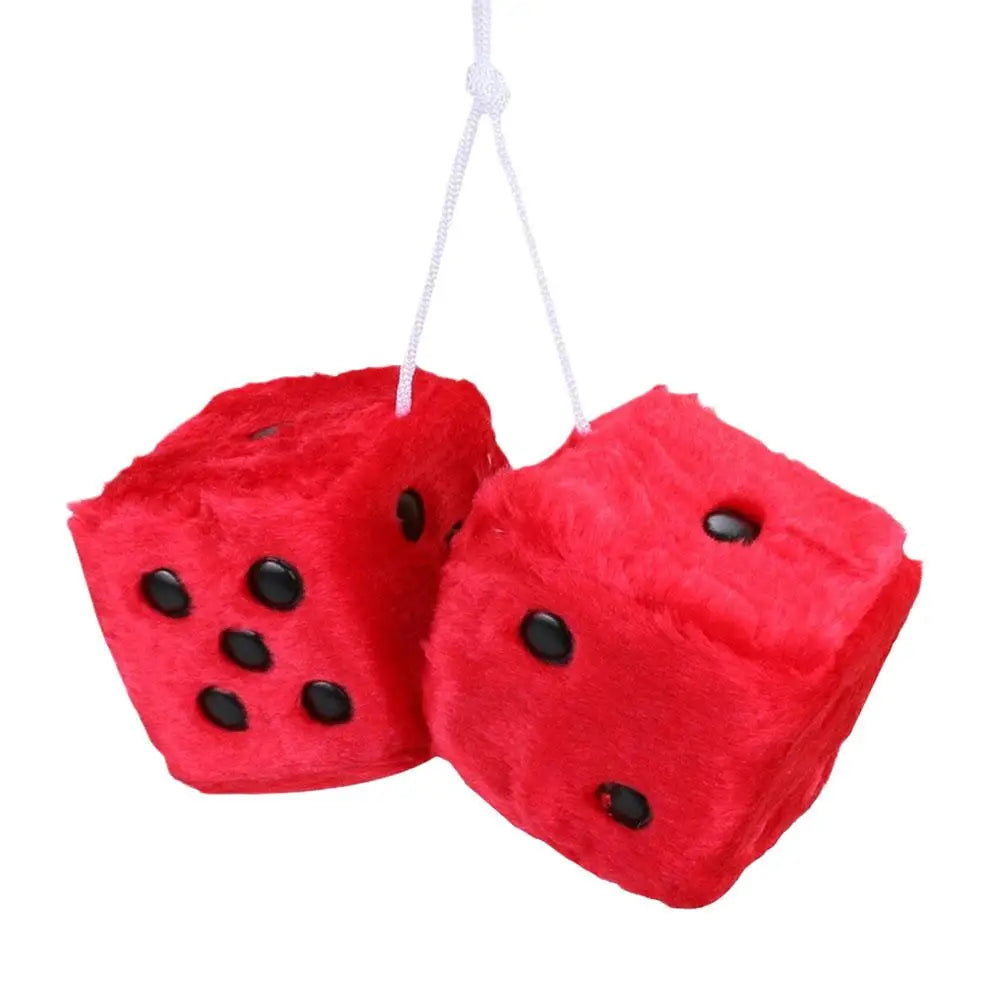 Big Long Hair Hot Stamping Dot Dice Plush Toy Cube Pendant Car Ornament Sieve Premium Automotive Accessory