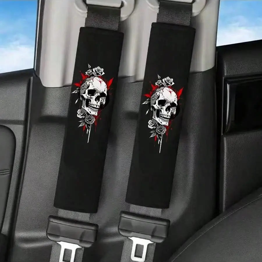 Lot of 2 Skull Pattern Car Shoulder Protection Belt Safety Protective Cover Stra