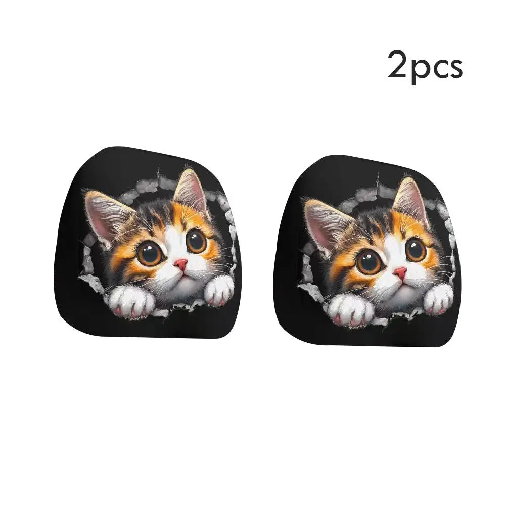 2PCS Bear Car Headrest Covers Universal Elastic Funny Printed Pillowcase