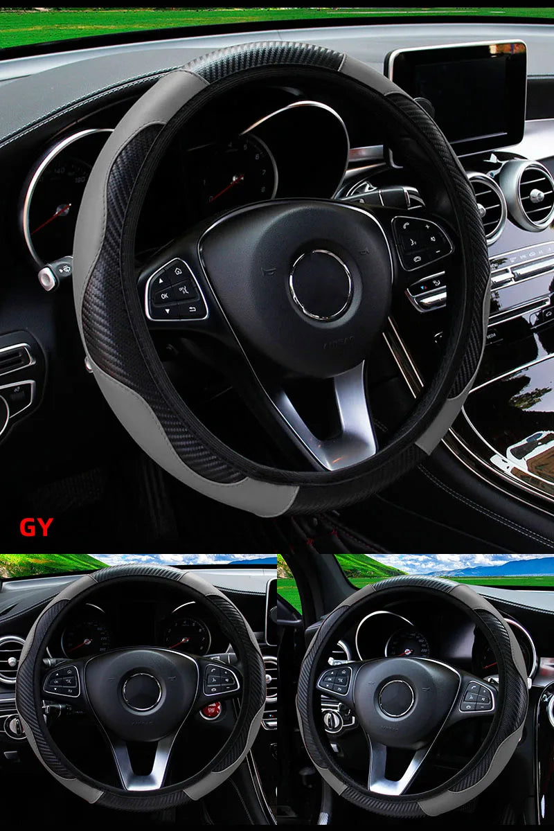 Car Steering Wheel Cover Breathable Anti Slip PU Leather Steering Covers