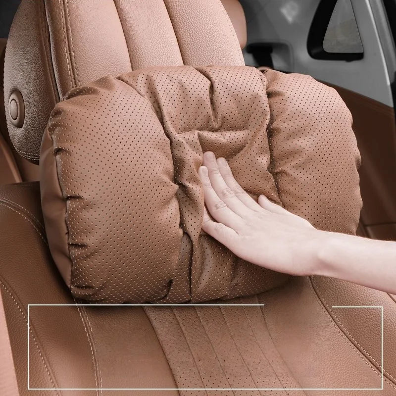 Memory Leather Car Headrest Neck Support Backrest Breathable Punched Design