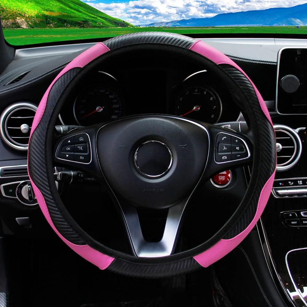 Steering Wheel Cover Carbon Fiber Leather Car without Inner Ring