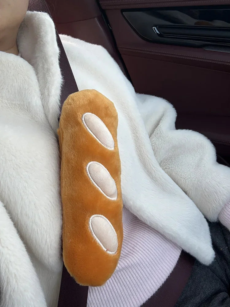 Cute Croissant Car Headrest Neck Pillow Plush Bread Seat Belt Cover Head